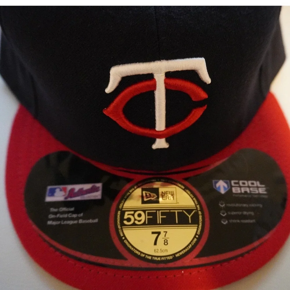 New Era 59FIFTY Hat Mens 7 7/8 Navy Red Minnesota Twins MLB Fitted Cool Base Cap
